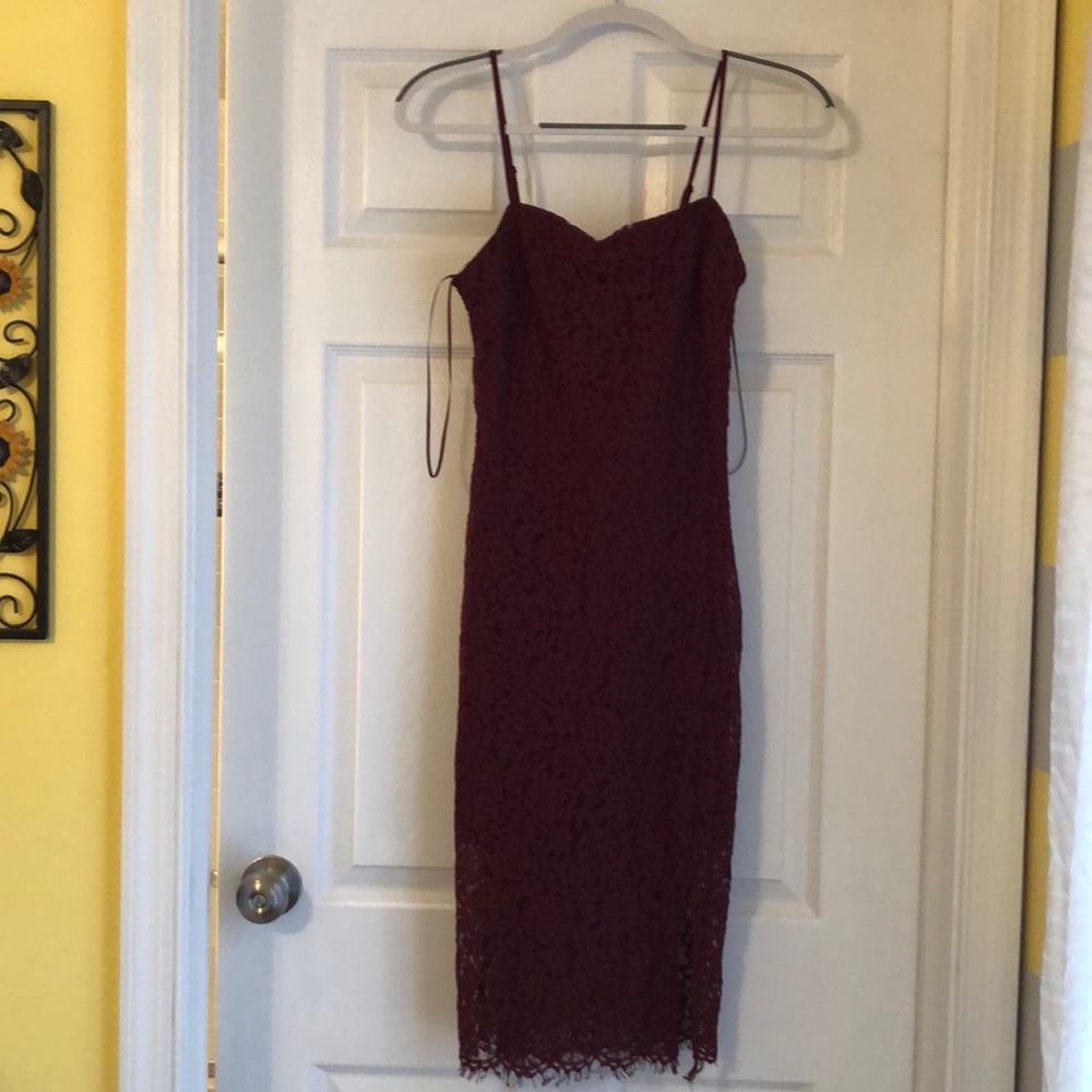 Lace Front Slit Midi Dress